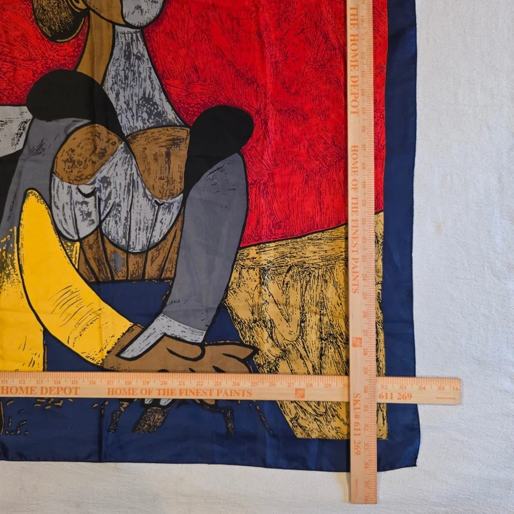Vintage Picasso Cubist Art Scarf Large Square Red Yellow Blue Abstract Portrait
